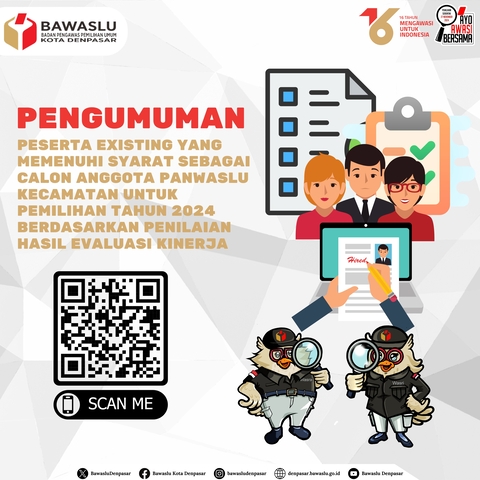 Pengumuman Existing Panwaslu Kecamatan Pemilihan Serentak Tahun 2024