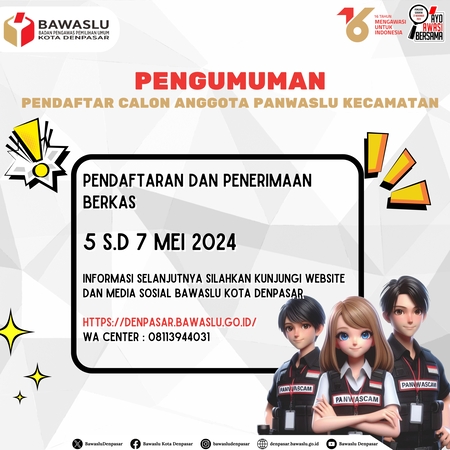 PENGUMUMAN PENDAFTARAN PANWASCAM PEMILIHAN SERENTAK TAHUN 2024